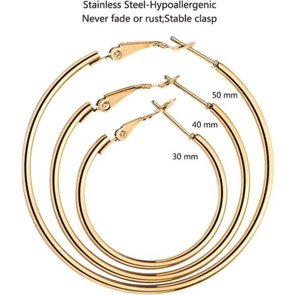 6 Pairs Stainless Steel gold silver Plated Hoop Earrings for Women Girls Cute - Picture 4 of 7